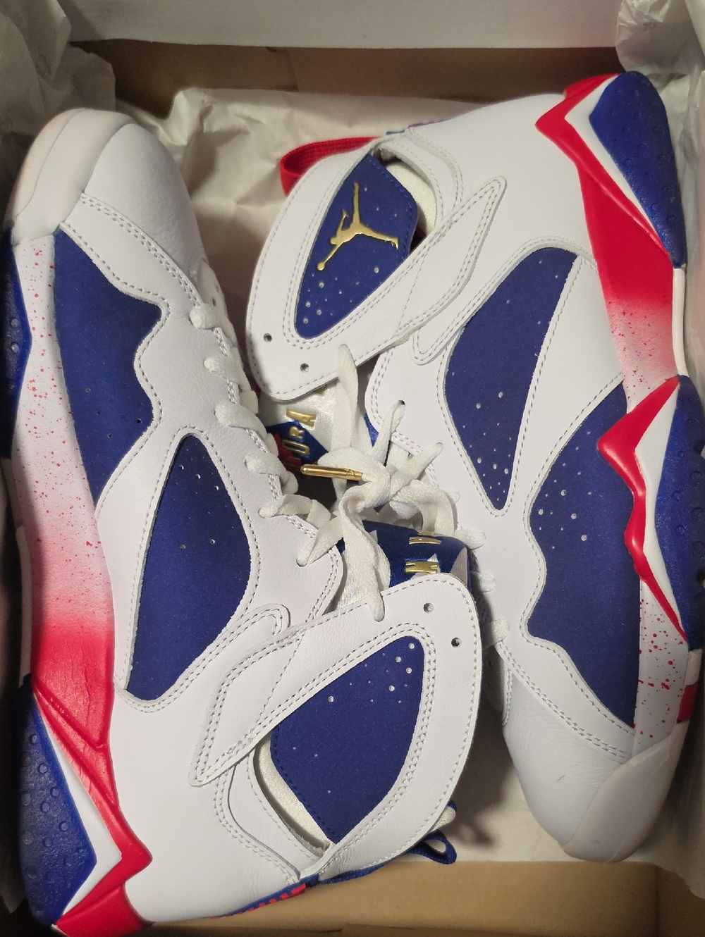 Jordan White Blue Gold Air Jordan 7 Retro Box Label SIZE 9.5 MENS 100% Authentic